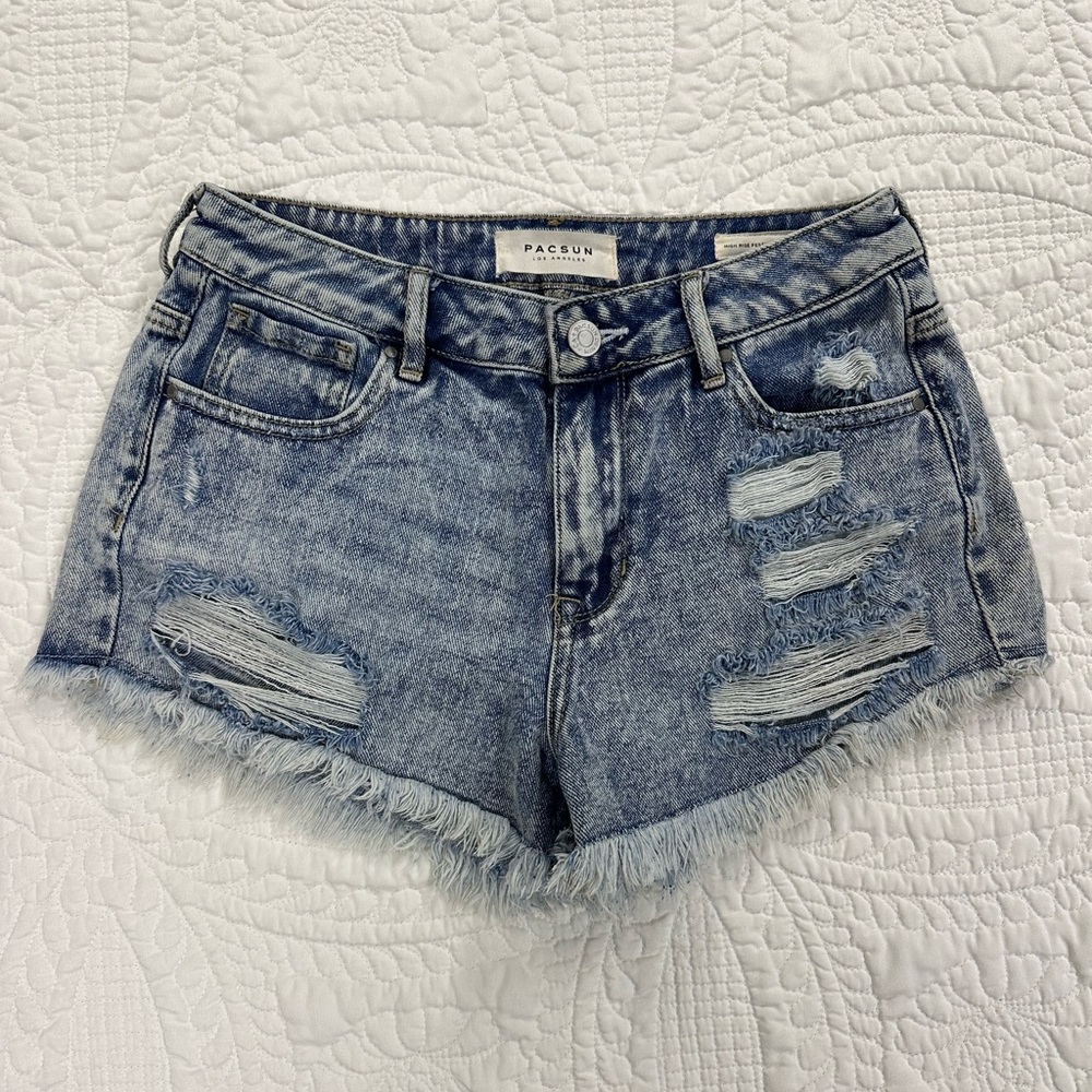 PacSun High Rise Festival Shorts Distressed Light Blue Denim Cutoff Shorts